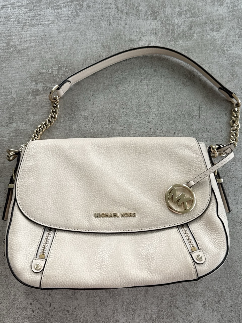 Michael Kors Cream Pebbled Leather Shoulder Bag with Gold Accents